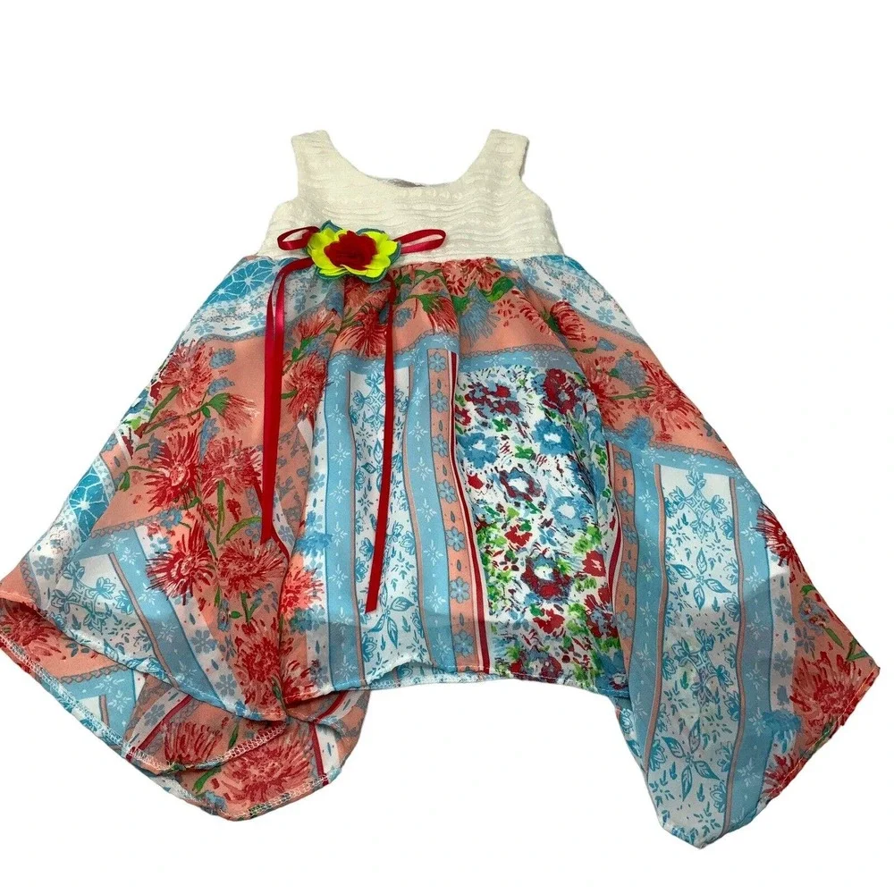RARE EDITIONS Girl's Country Sleeveless Sun‎ Dress Size 2T Flower Bow Tie Back